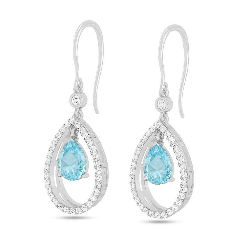 Floating Pear Drop Earrings | 925 Sterling Silver Birthstone Stud Earrings | Diamond Accent Gemstone Earrings | 15 Birthstone Options | Gift for Women