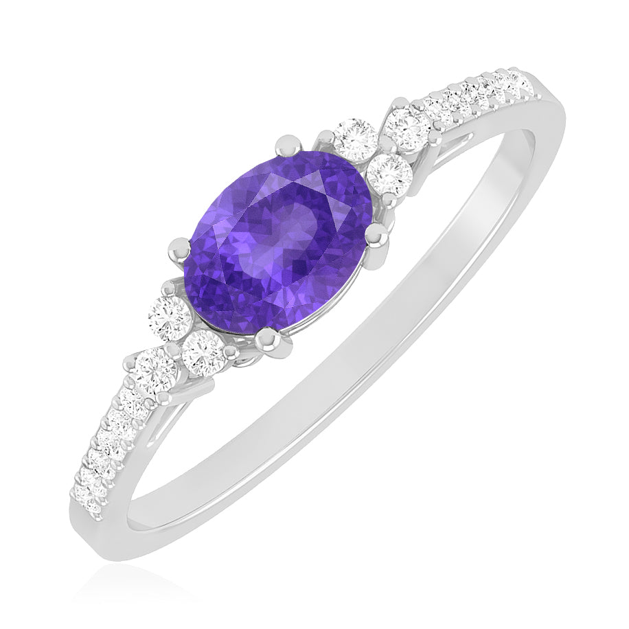 Bezel Set Three-Stone Ring | Sterling Silver Birthstone Ring | Genuine Gemstone & Diamond Studded Ring | Personalized Promise Ring | Gift for Her
