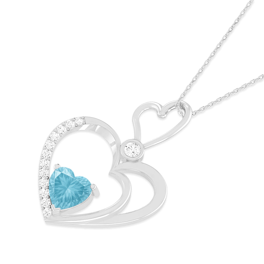 Double Heart Pendant | Starburst Pendant | Heart Knot Teardrop Pendant | Sterling Silver Birthstone Necklace | Diamond Accent | Adjustable Chain | 15 Gemstone Choices