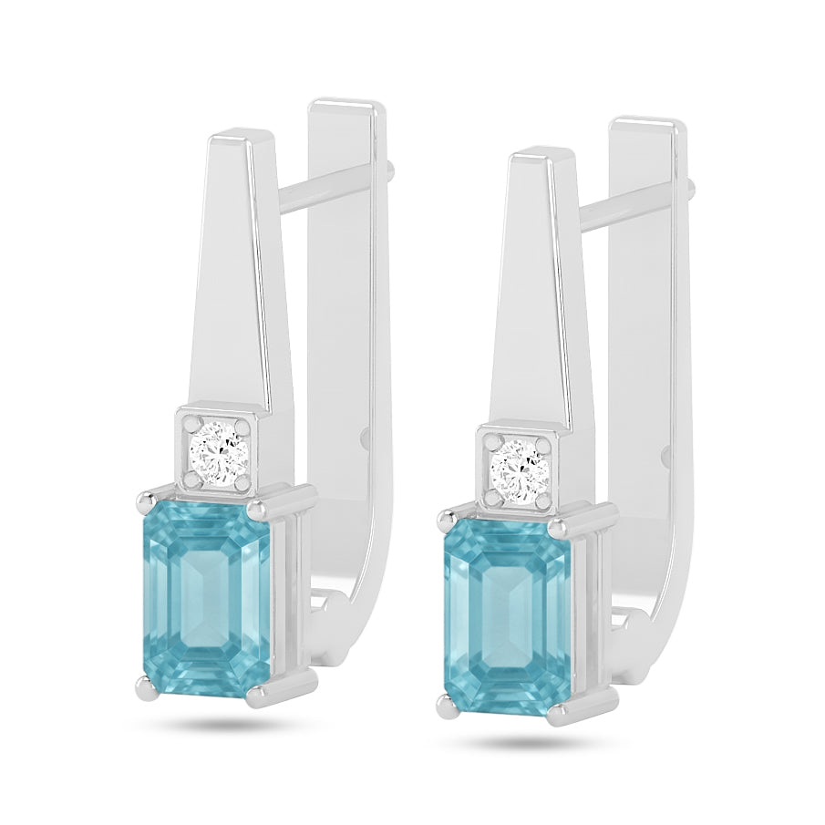 Lever back Drop Earrings | 925 Sterling Silver Birthstone Stud Earrings | Diamond Accent Gemstone Earrings | 15 Birthstone Options | Gift for Women