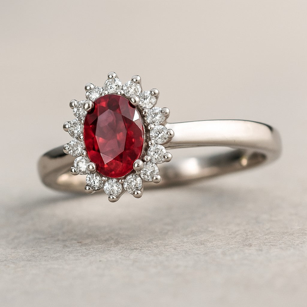 Halo Solitaire Ring | Sterling Silver Birthstone Ring | Genuine Gemstone & Diamond Studded Ring | Personalized Promise Ring | Gift for Her