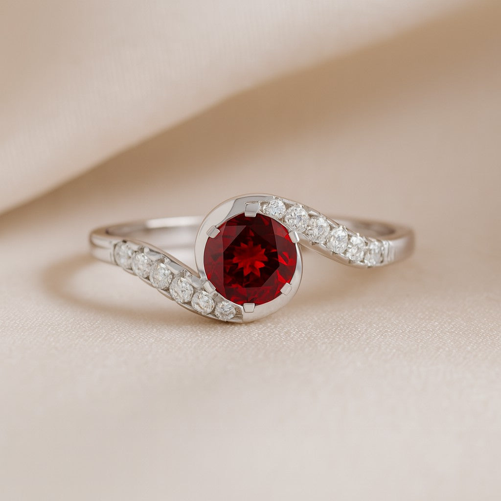 Bypass Solitaire Ring | Sterling Silver Birthstone Ring | Genuine Gemstone & Diamond Studded Ring | Personalized Promise Ring | Gift for Her