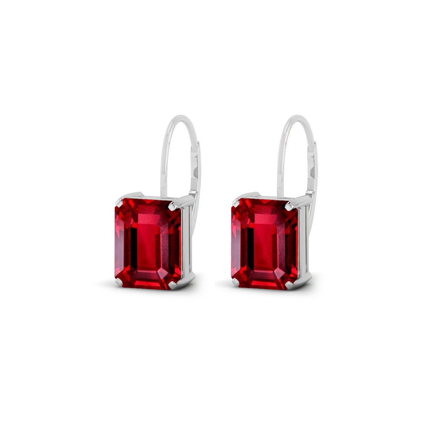 Emerald Cut Lever back Earrings | 925 Sterling Silver Birthstone Stud Earrings | Diamond Accent Gemstone Earrings | 15 Birthstone Options | Gift for Women