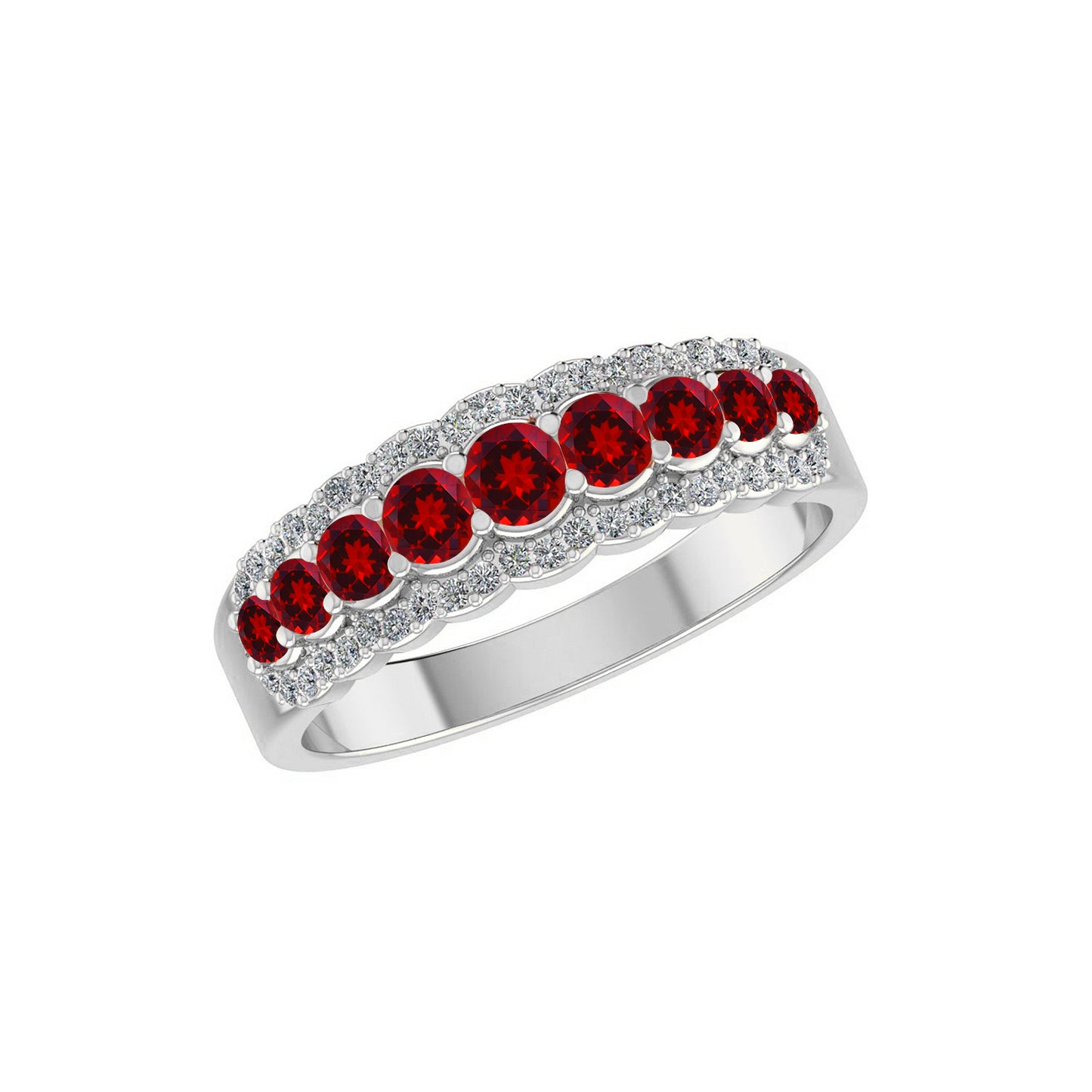 Double Halo Half Eternity Ring | Sterling Silver Birthstone Ring | Genuine Gemstone & Diamond Studded Ring | Personalized Promise Ring | Gift for Her