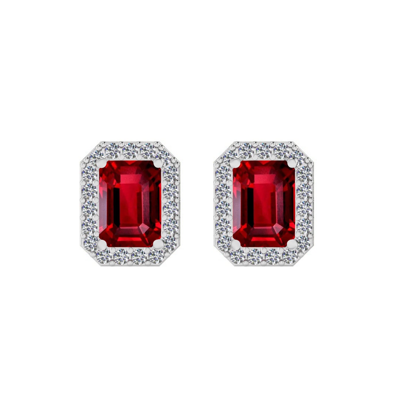 Emerald Cut Halo Stud Earrings | 925 Sterling Silver Birthstone Stud Earrings | Diamond Accent Gemstone Earrings | 15 Birthstone Options | Gift for Women
