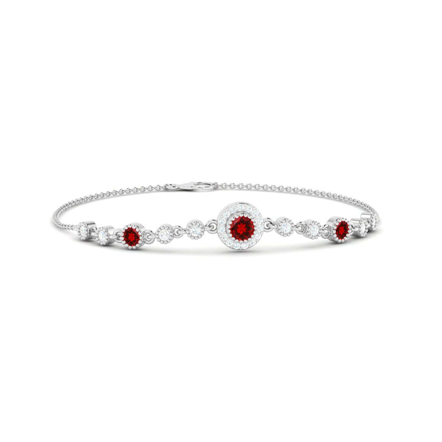 Halo Station Bracelet | Sterling Silver Birthstone Bracelet | Adjustable Chain | 15 Gemstone Choices | Personalized Gemstone Bracelet