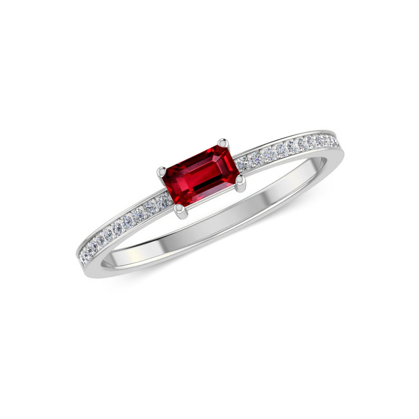 Baguette Solitaire Ring | Sterling Silver Birthstone Ring | Genuine Gemstone & Diamond Studded Ring | Personalized Promise Ring | Gift for Her