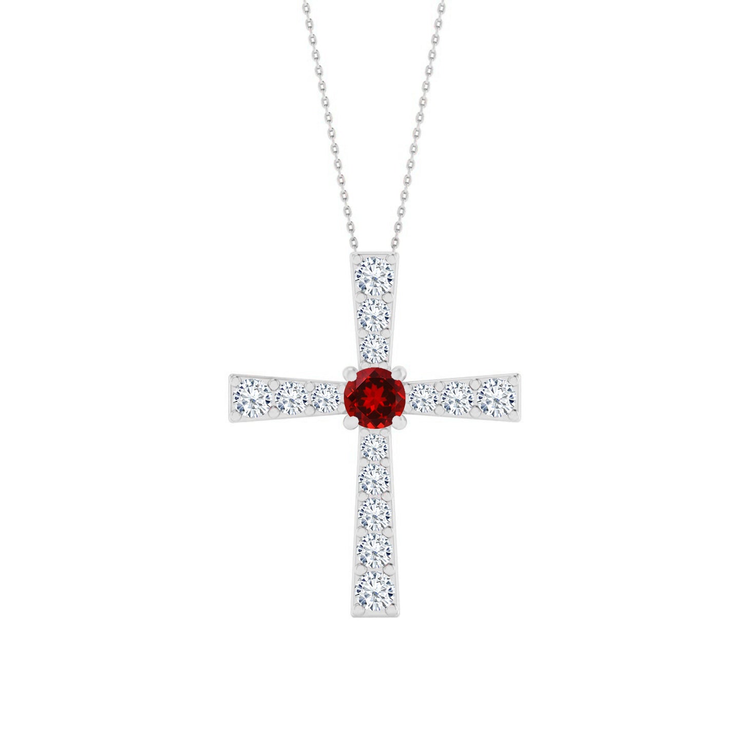 Cross Pendant | Sterling Silver Birthstone Necklace | Diamond Accent | Adjustable Chain | 15 Gemstone Choices