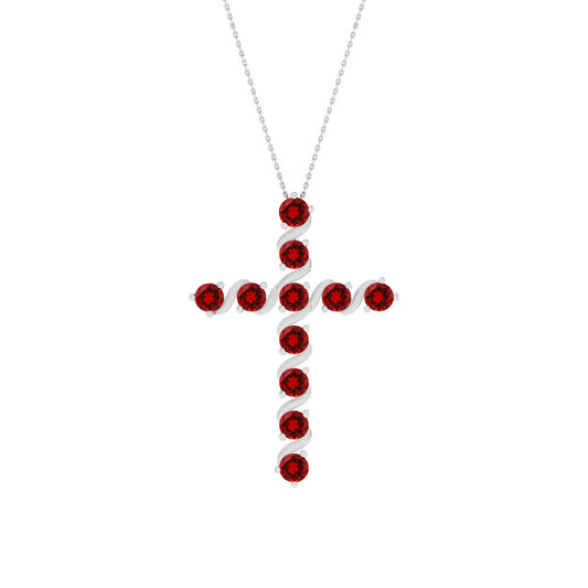 Gemstone Cross Pendant | Floral Vine Style Gemstone Pendant | Sterling Silver Birthstone Necklace | Adjustable Chain | 15 Gemstone Choices | Personalized Gemstone Pendant