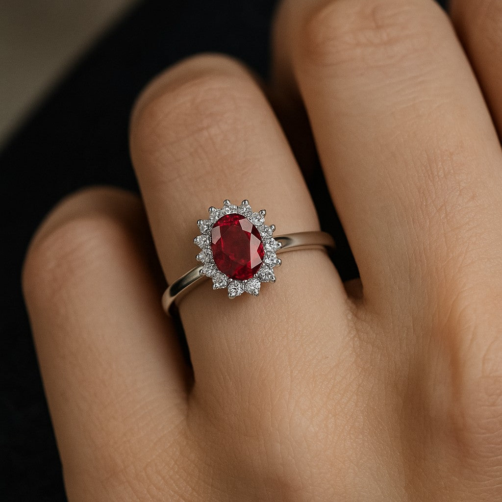 Halo Solitaire Ring | Sterling Silver Birthstone Ring | Genuine Gemstone & Diamond Studded Ring | Personalized Promise Ring | Gift for Her