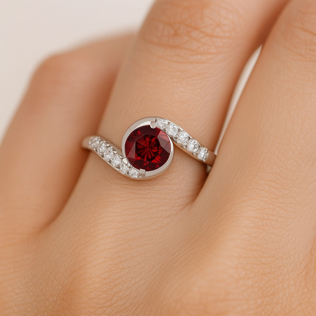 Bypass Solitaire Ring | Sterling Silver Birthstone Ring | Genuine Gemstone & Diamond Studded Ring | Personalized Promise Ring | Gift for Her