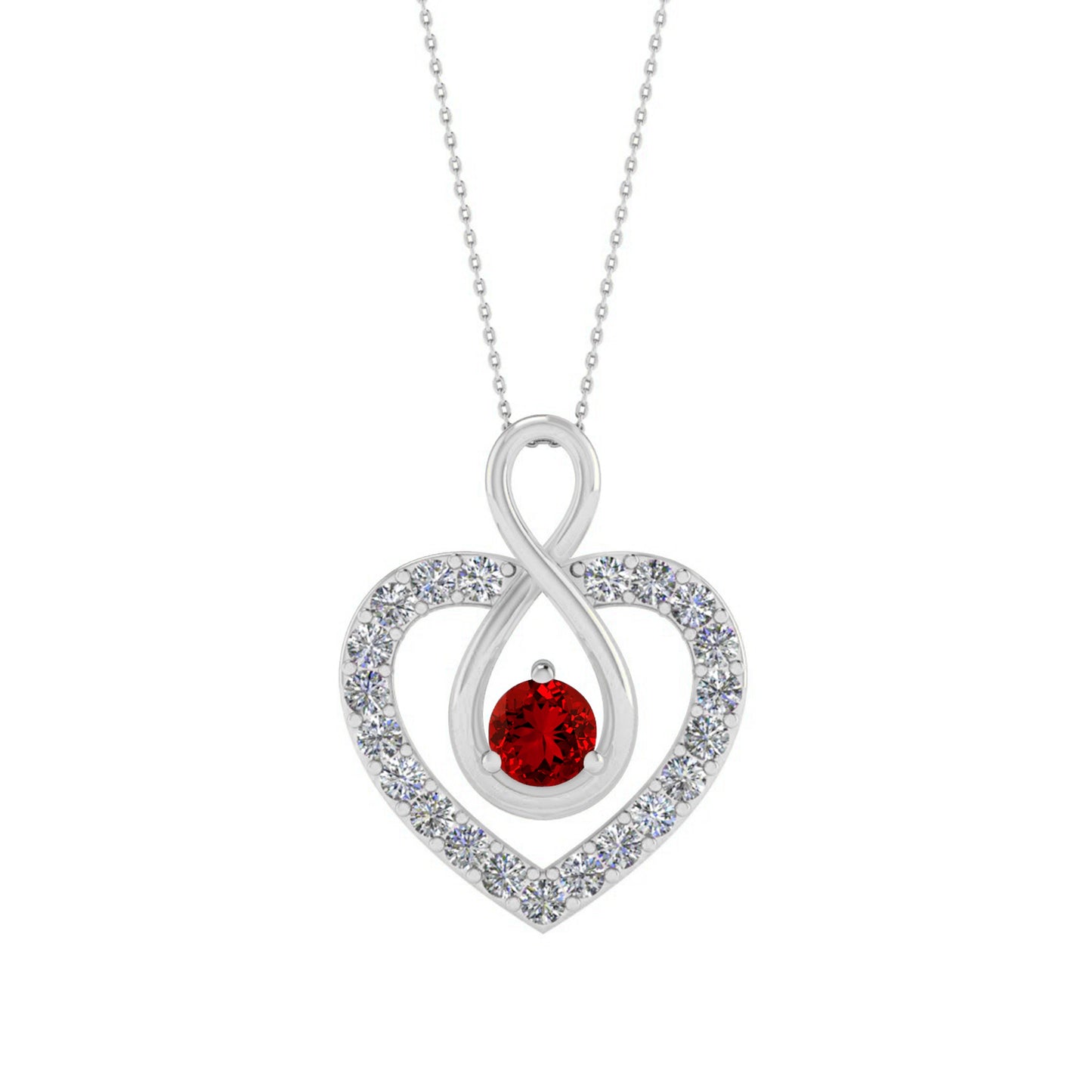 Infinity Heart Pendant | Sterling Silver Birthstone Necklace | Diamond Accent | Adjustable Chain | 15 Gemstone Choices