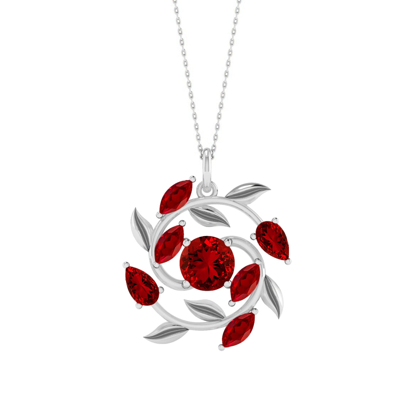 Floral Vine Style Gemstone Pendant | Sterling Silver Birthstone Necklace | Adjustable Chain | 15 Gemstone Choices | Personalized Gemstone Pendant