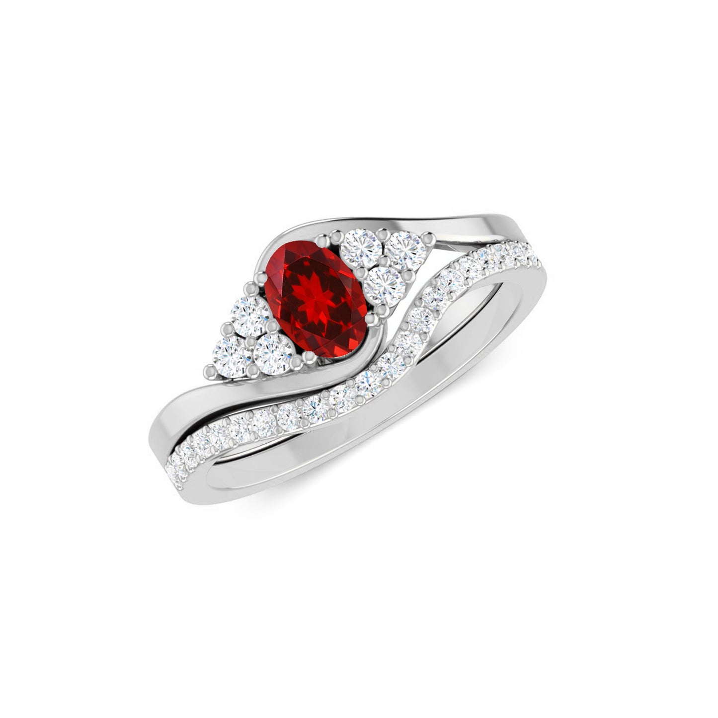 Curved Wedding Band | Sterling Silver Birthstone Ring | Genuine Gemstone & Diamond Studded Ring | Personalized Promise Ring | Gift for Her