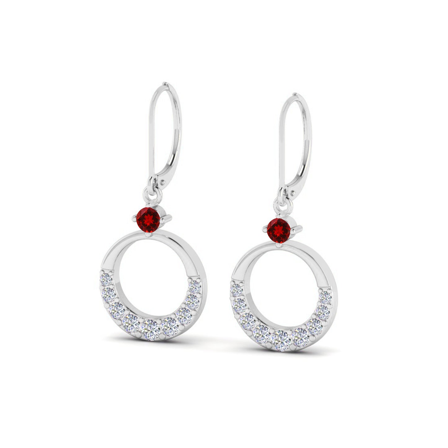 Open Circle Lever back Drop Earrings | 925 Sterling Silver Birthstone Stud Earrings | Diamond Accent Gemstone Earrings | 15 Birthstone Options | Gift for Women