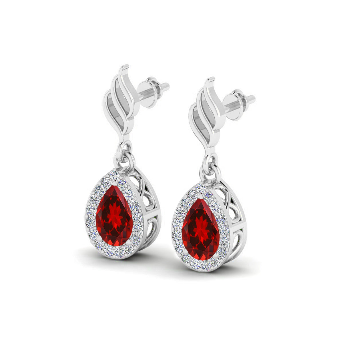 Flame (Floral Swirl) Hook | 925 Sterling Silver Birthstone Stud Earrings | Diamond Accent Gemstone Earrings | 15 Birthstone Options | Gift for Women