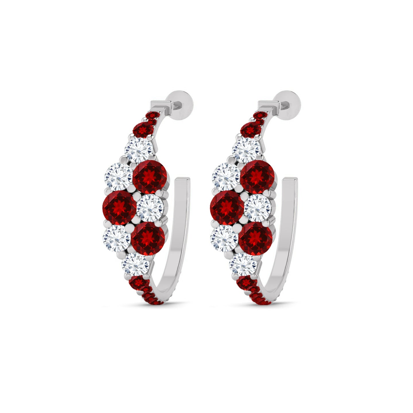 Gemstone Cluster Huggie Hoop Earrings | 925 Sterling Silver Birthstone Stud Earrings | Diamond Accent Gemstone Earrings | 15 Birthstone Options | Gift for Women