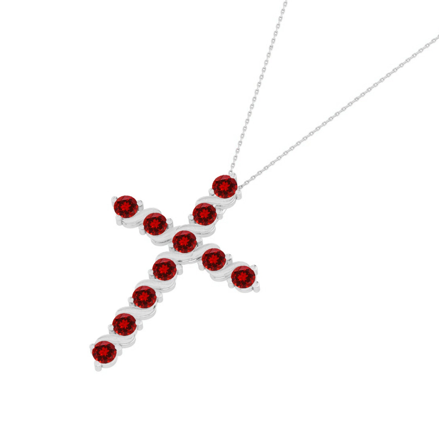 Gemstone Cross Pendant | Floral Vine Style Gemstone Pendant | Sterling Silver Birthstone Necklace | Adjustable Chain | 15 Gemstone Choices | Personalized Gemstone Pendant