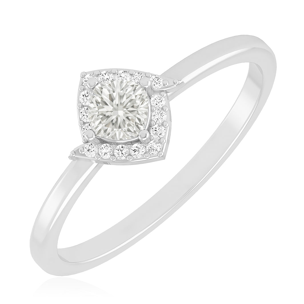 Cushion Halo Solitaire Ring | Sterling Silver Birthstone Ring | Genuine Gemstone & Diamond Studded Ring | Personalized Promise Ring | Gift for Her