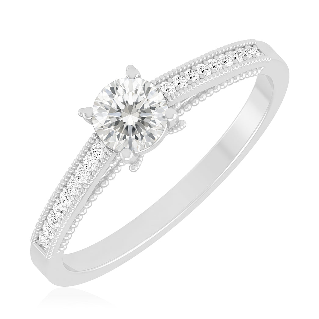 Milgrain Solitaire Ring | Sterling Silver Birthstone Ring | Genuine Gemstone & Diamond Studded Ring | Personalized Promise Ring | Gift for Her