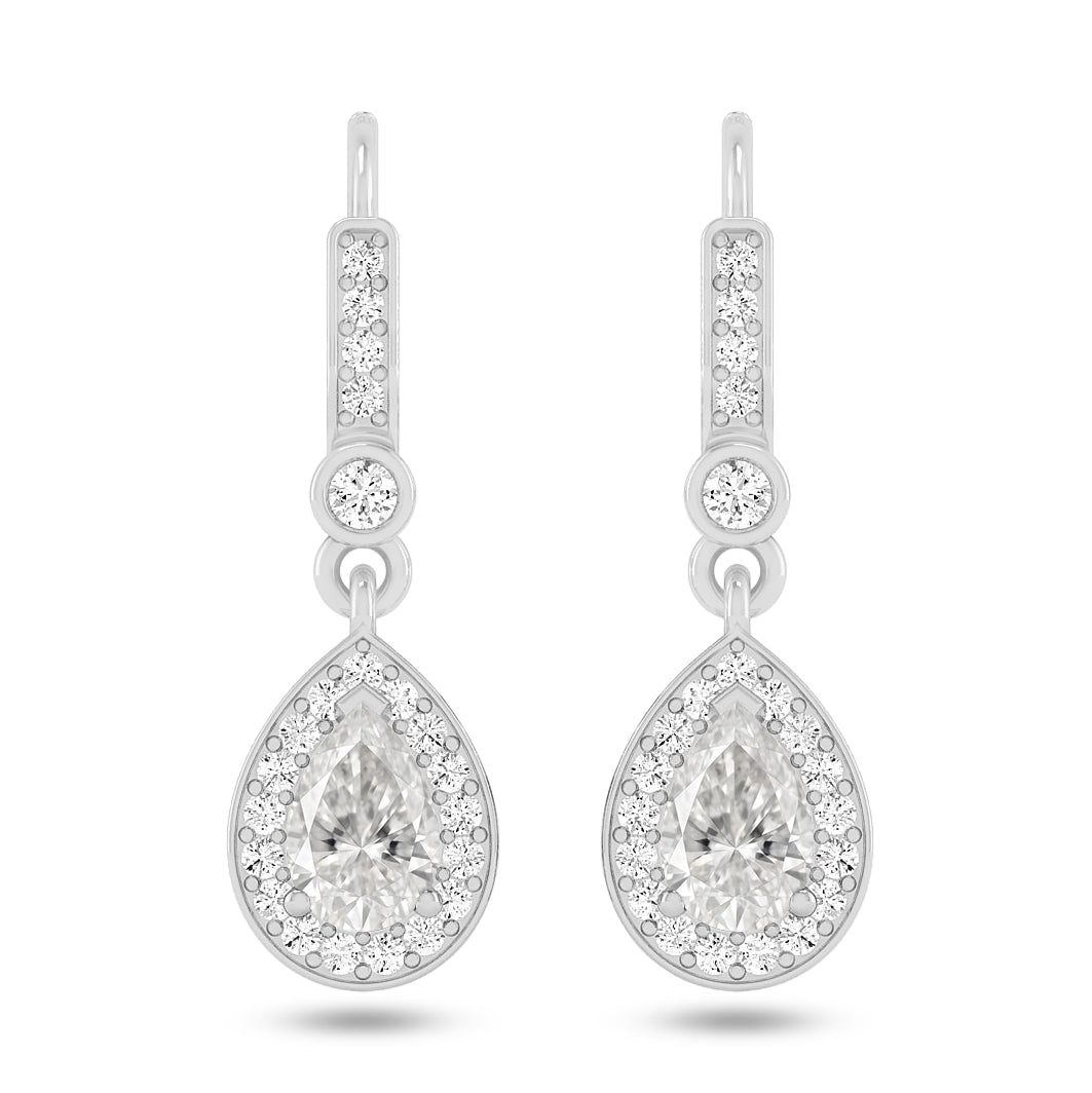 Pear Halo Drop Earrings | 925 Sterling Silver Birthstone Stud Earrings | Diamond Accent Gemstone Earrings | 15 Birthstone Options | Gift for Women