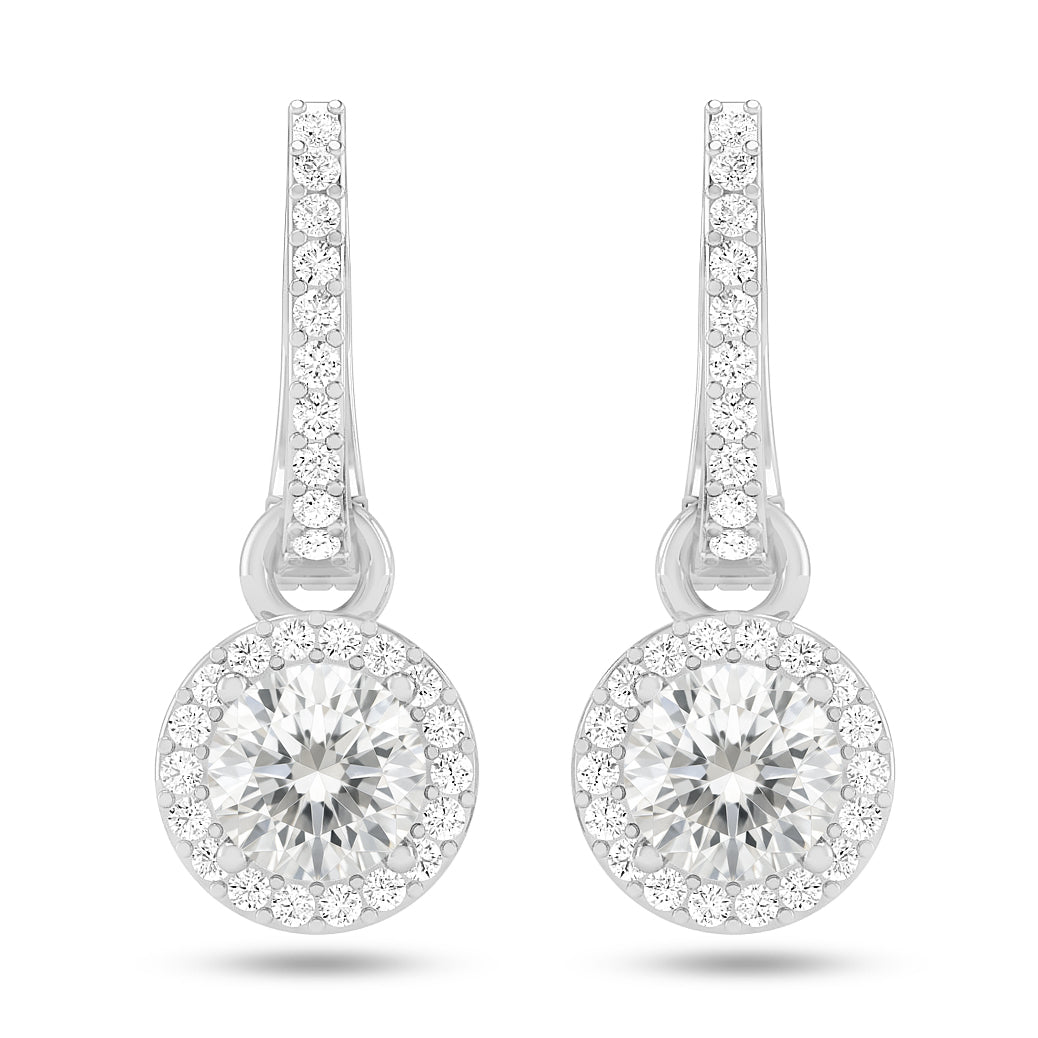 Round Halo Drop Earrings | 925 Sterling Silver Birthstone Stud Earrings | Diamond Accent Gemstone Earrings | 15 Birthstone Options | Gift for Women