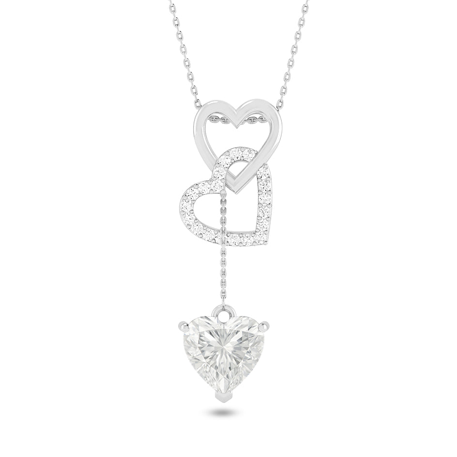 Double Heart Drop Pendant | Starburst Pendant | Heart Knot Teardrop Pendant | Sterling Silver Birthstone Necklace | Diamond Accent | Adjustable Chain | 15 Gemstone Choices