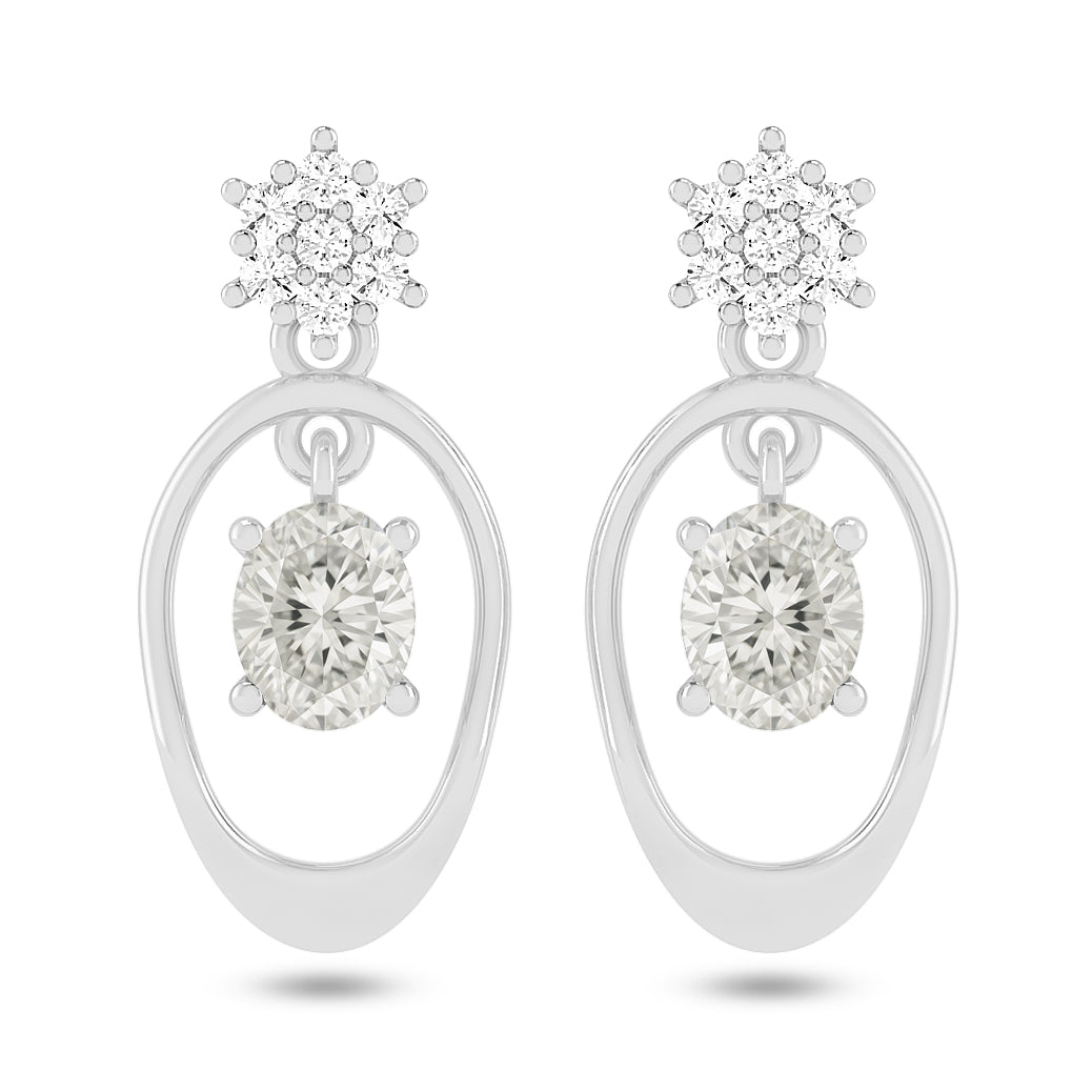 Open Oval Drop Earrings | 925 Sterling Silver Birthstone Stud Earrings | Diamond Accent Gemstone Earrings | 15 Birthstone Options | Gift for Women