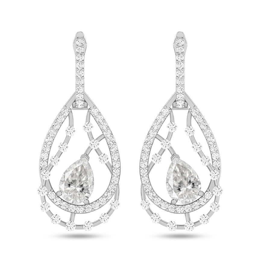 Double Teardrop Halo Drop Earrings | 925 Sterling Silver Birthstone Stud Earrings | Diamond Accent Gemstone Earrings | 15 Birthstone Options | Gift for Women