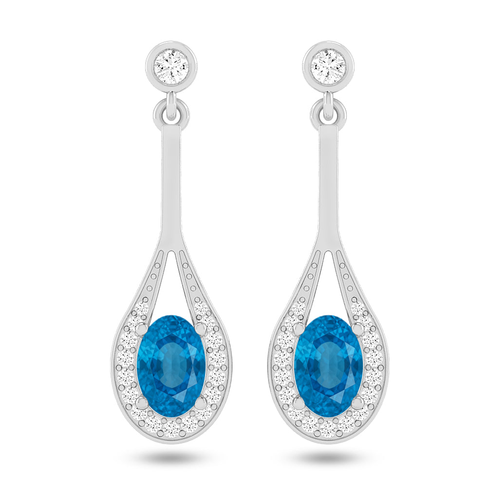 Teardrop Halo Dangle Earrings | 925 Sterling Silver Birthstone Stud Earrings | Diamond Accent Gemstone Earrings | 15 Birthstone Options | Gift for Women
