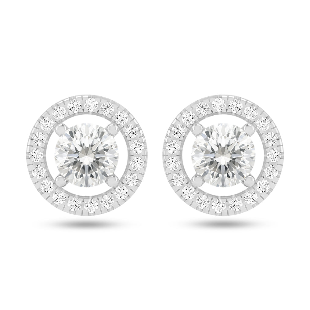 Round Halo Stud Earrings | 925 Sterling Silver Birthstone Stud Earrings | Diamond Accent Gemstone Earrings | 15 Birthstone Options | Gift for Women