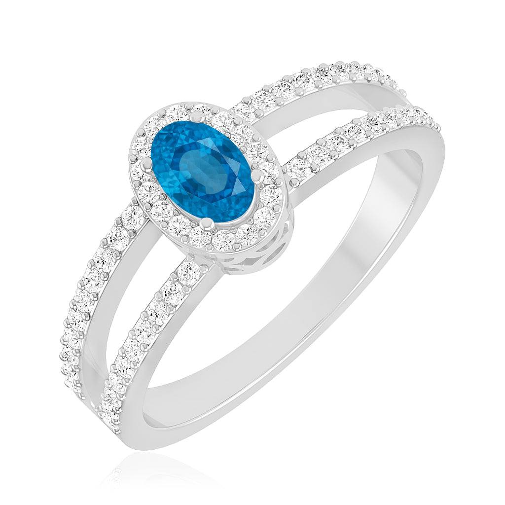 Halo Split Shank Ring | Sterling Silver Birthstone Ring | Genuine Gemstone & Diamond Studded Ring | Personalized Promise Ring | Gift for Her