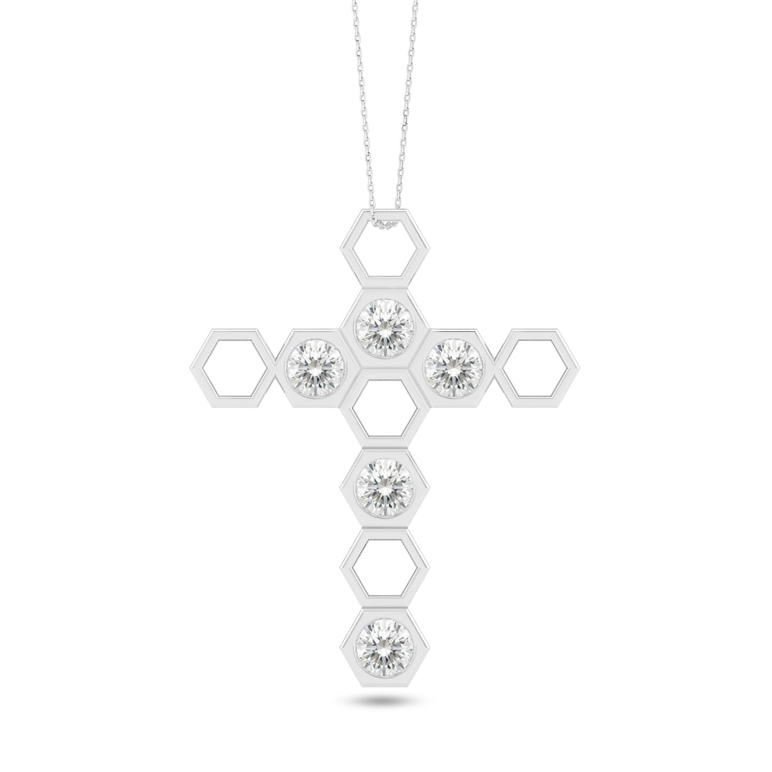 Geometric Cross Pendant | Sterling Silver Birthstone Necklace | Adjustable Chain | 15 Gemstone Choices | Personalized Gemstone Pendant