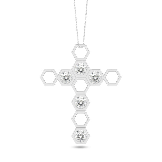 Geometric Cross Pendant | Sterling Silver Birthstone Necklace | Adjustable Chain | 15 Gemstone Choices | Personalized Gemstone Pendant