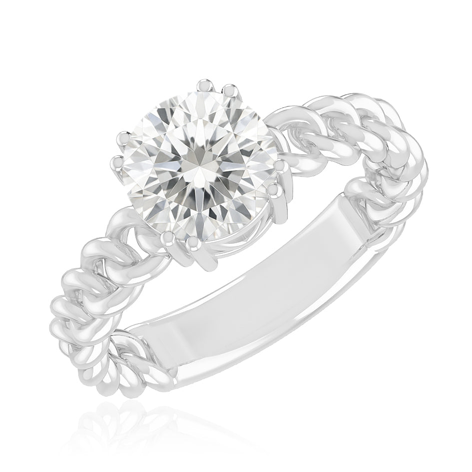 Chain Link Solitaire Ring | Sterling Silver Birthstone Ring | Genuine Gemstone & Diamond Studded Ring | Personalized Promise Ring | Gift for Her