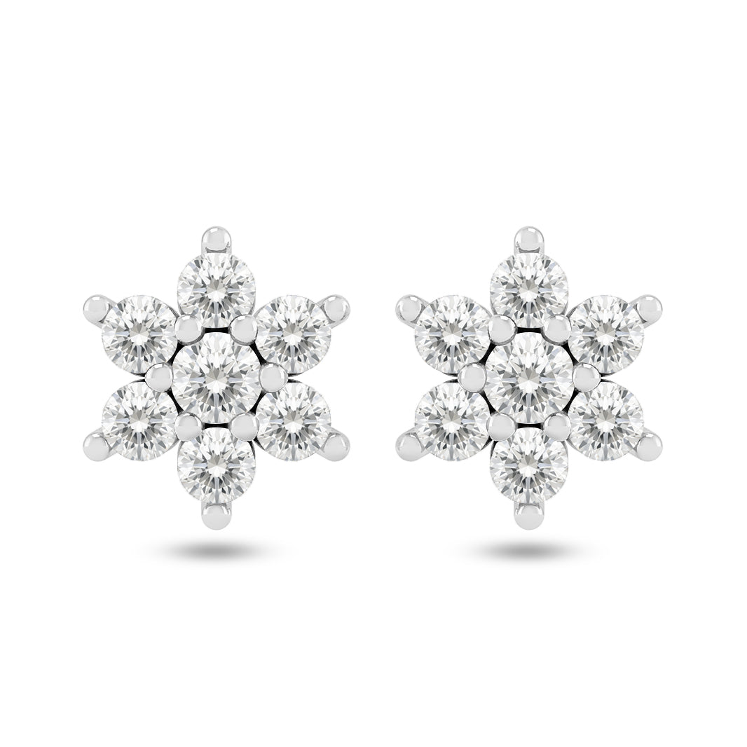 Floral Cluster Stud Earrings | 925 Sterling Silver Birthstone Stud Earrings | Diamond Accent Gemstone Earrings | 15 Birthstone Options | Gift for Women