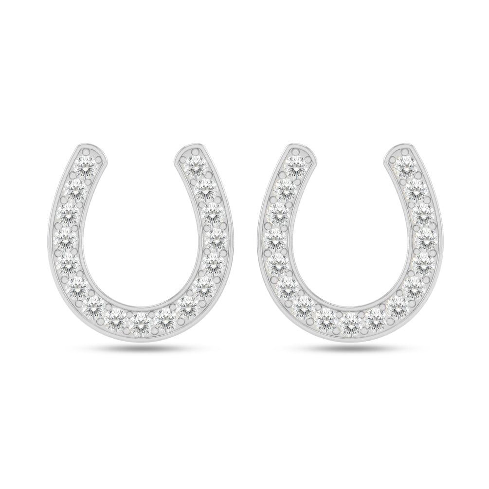 Horseshoe Stud Earrings | 925 Sterling Silver Birthstone Stud Earrings | Diamond Accent Gemstone Earrings | 15 Birthstone Options | Gift for Women