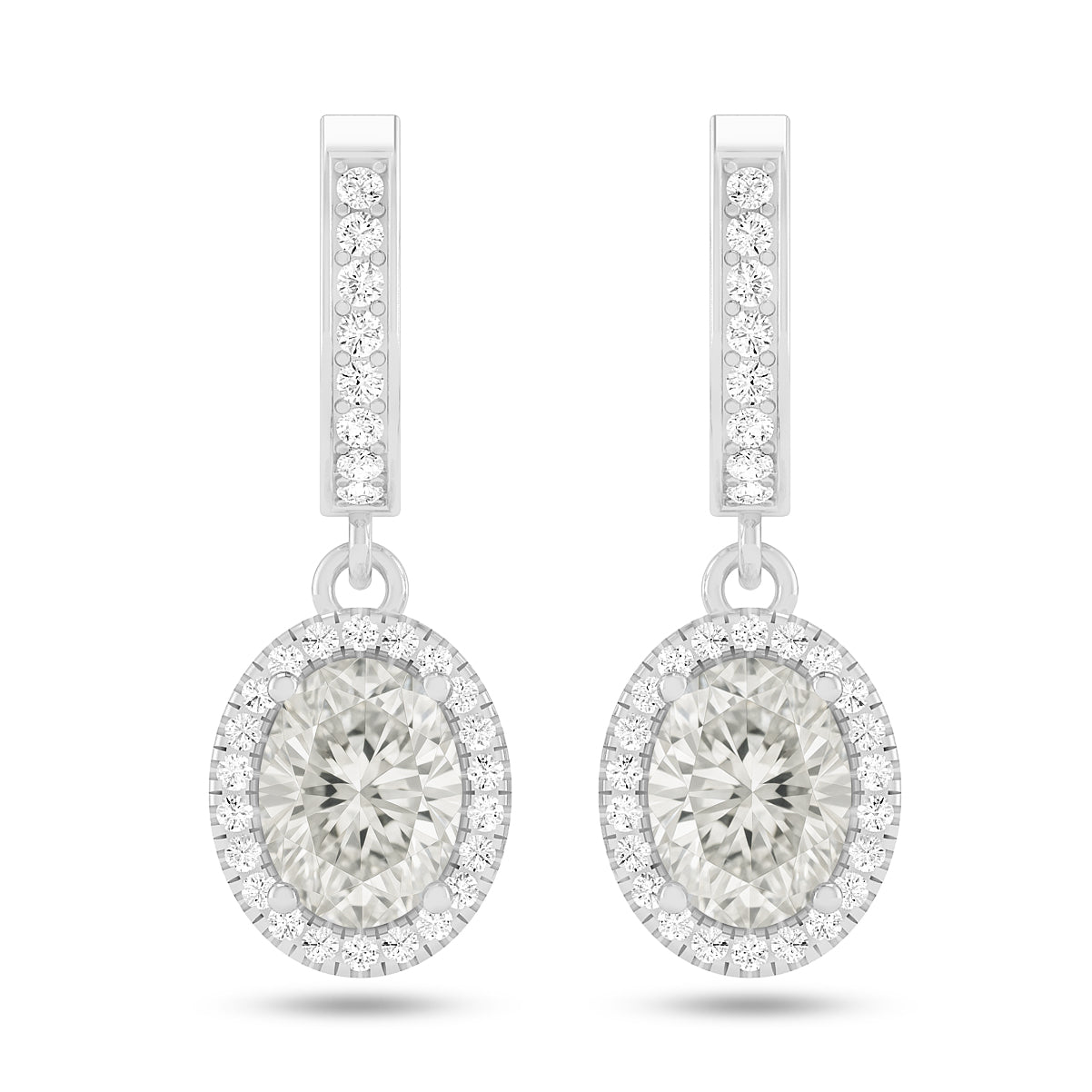 Oval Halo Drop Earrings | 925 Sterling Silver Birthstone Stud Earrings | Diamond Accent Gemstone Earrings | 15 Birthstone Options | Gift for Women