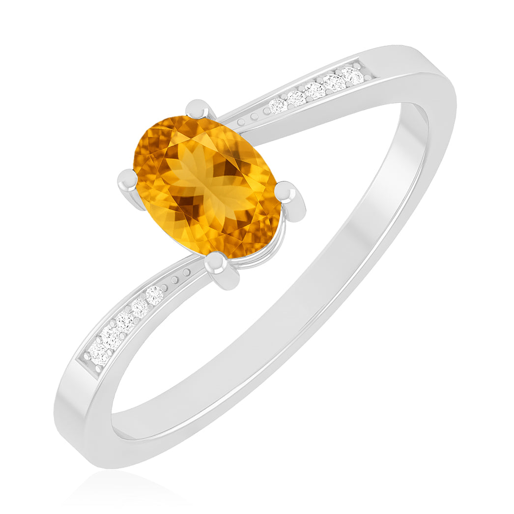 Oval Solitaire Ring | Sterling Silver Birthstone Ring | Genuine Gemstone & Diamond Studded Ring | Personalized Promise Ring | Gift for Her