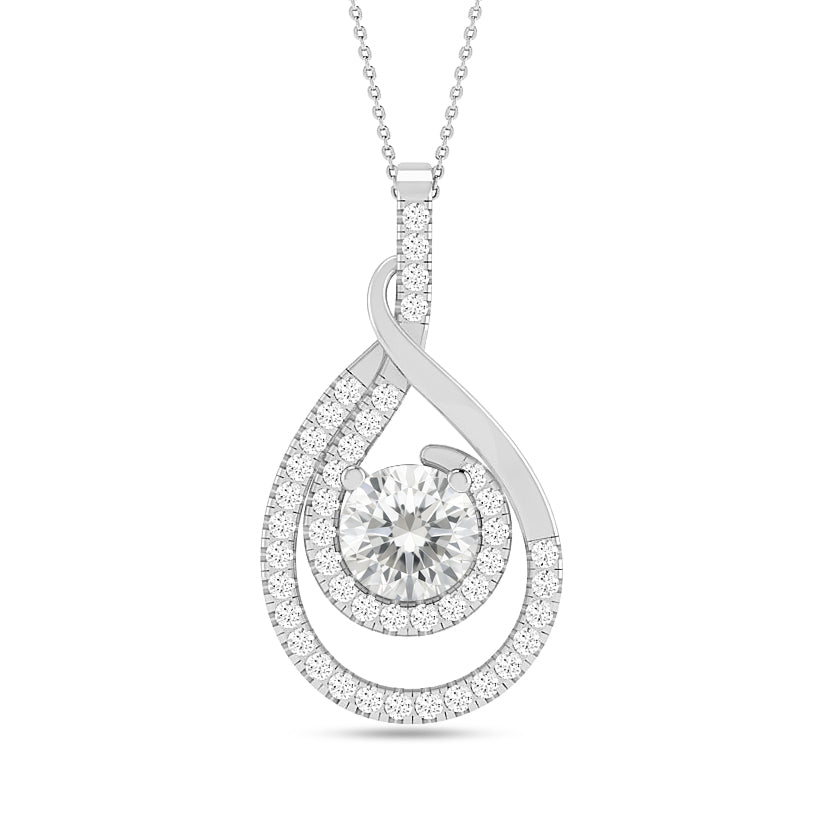 Teardrop Swirl Halo Pendant | Starburst Pendant | Heart Knot Teardrop Pendant | Sterling Silver Birthstone Necklace | Diamond Accent | Adjustable Chain | 15 Gemstone Choices