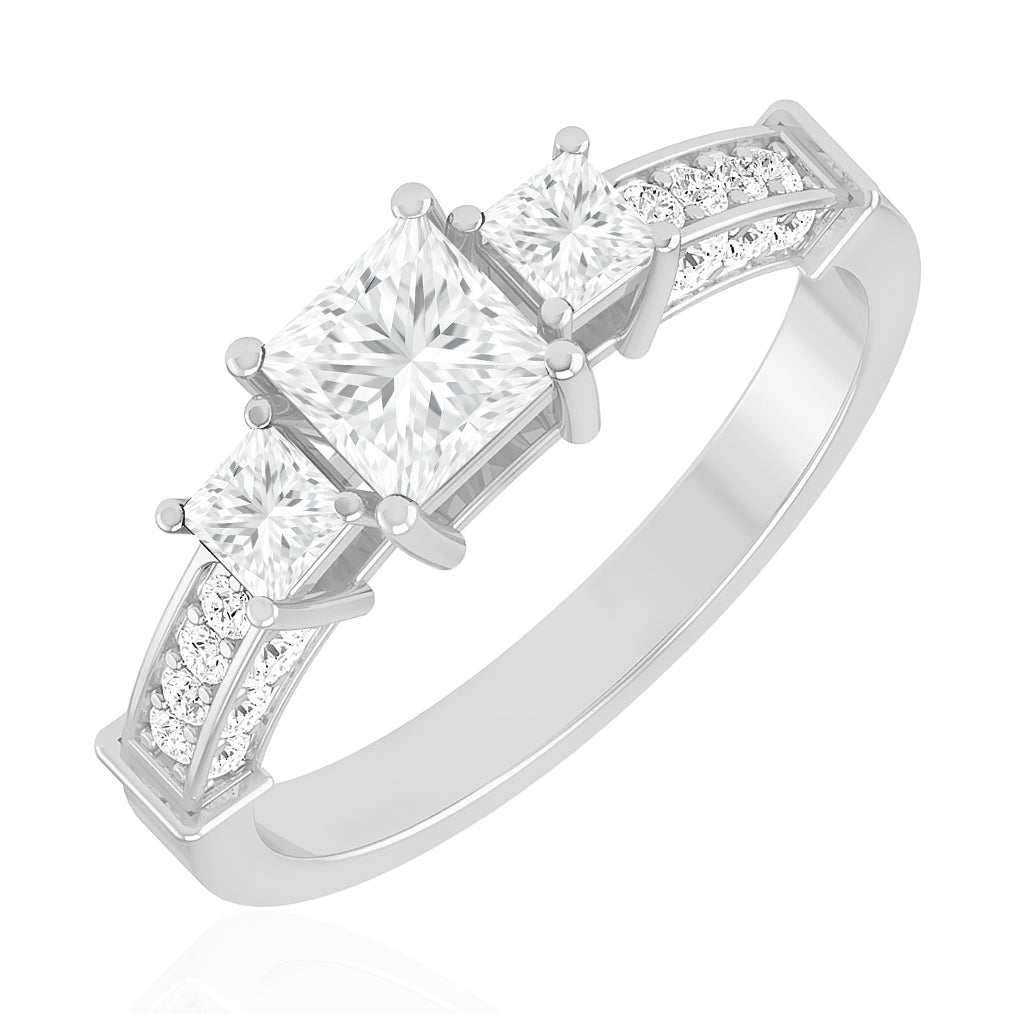 Princess Cut Three-Stone Ring | Sterling Silver Birthstone Ring | Genuine Gemstone & Diamond Studded Ring | Personalized Promise Ring | Gift for Her