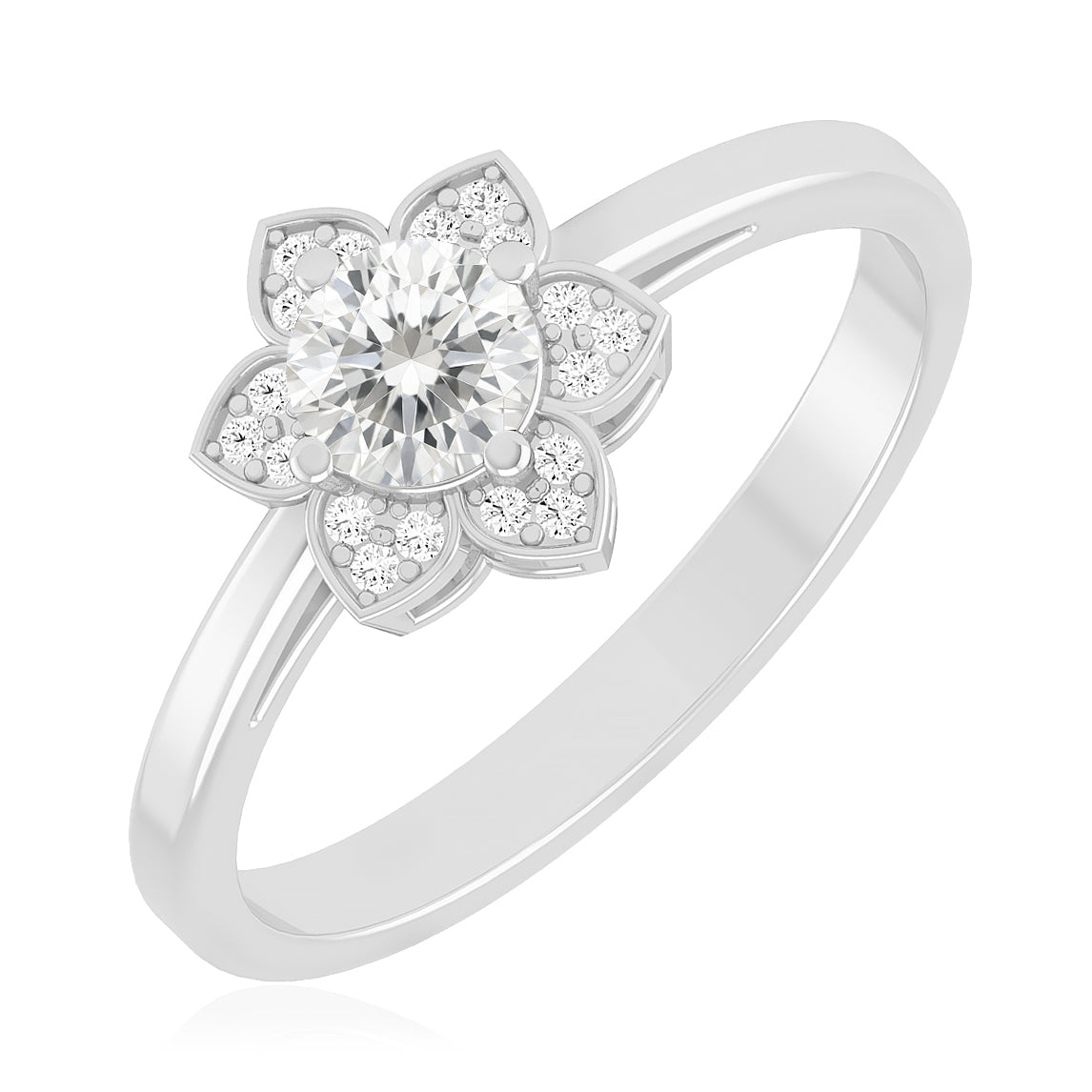 Floral Halo Solitaire Ring | Sterling Silver Birthstone Ring | Genuine Gemstone & Diamond Studded Ring | Personalized Promise Ring | Gift for Her