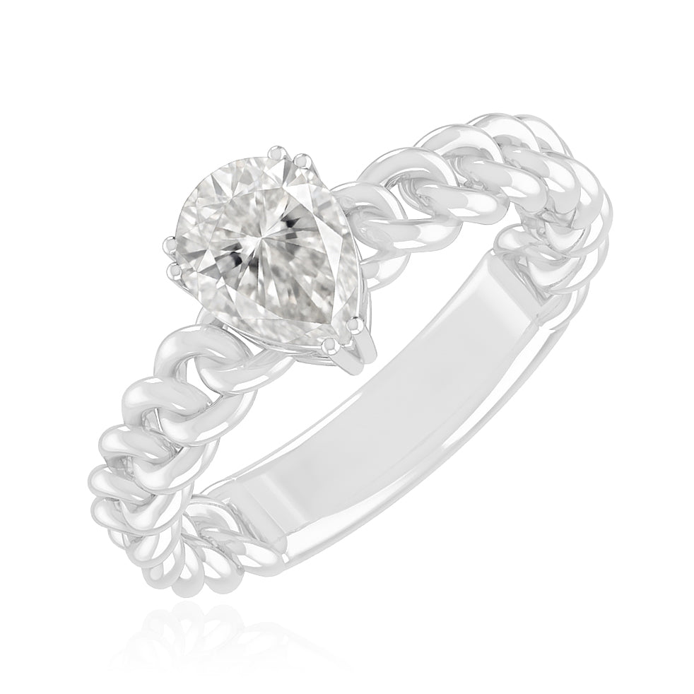 Chain Link Solitaire Ring | Sterling Silver Birthstone Ring | Genuine Gemstone Studded Ring | Personalized Promise Ring | Gift for Her