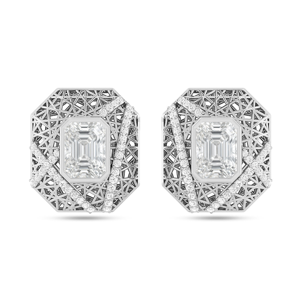 Art Deco Geometric Stud Earrings | 925 Sterling Silver Birthstone Stud Earrings | Diamond Accent Gemstone Earrings | 15 Birthstone Options | Gift for Women