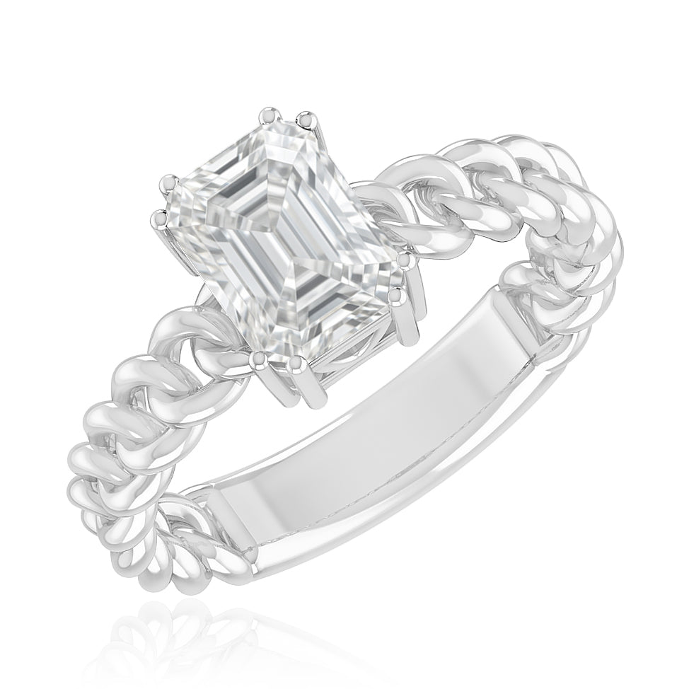 Chain Link Solitaire Ring | Sterling Silver Birthstone Ring | Genuine Gemstone Studded Ring | Personalized Promise Ring | Gift for Her
