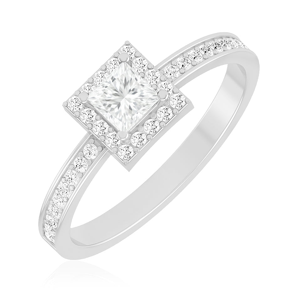 Princess Halo Solitaire Ring | Sterling Silver Birthstone Ring | Genuine Gemstone & Diamond Studded Ring | Personalized Promise Ring | Gift for Her