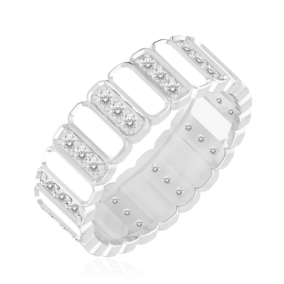 Full Eternity Band Ring | Sterling Silver Birthstone Ring | Genuine Gemstone & Diamond Studded Ring | Personalized Promise Ring | Gift for Her