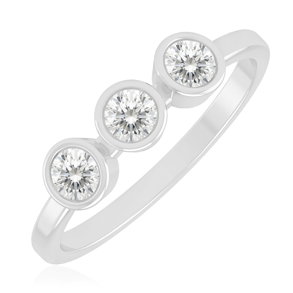 Three-Stone Bezel Ring | Sterling Silver Birthstone Ring | Genuine Gemstone & Diamond Studded Ring | Personalized Promise Ring | Gift for Her