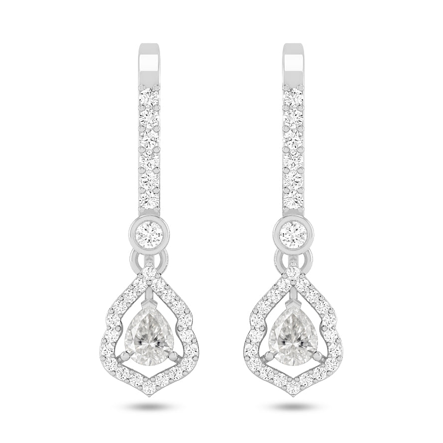 Yeh Pear Halo Open Frame Drop Earrings | 925 Sterling Silver Birthstone Stud Earrings | Diamond Accent Gemstone Earrings | 15 Birthstone Options | Gift for Women