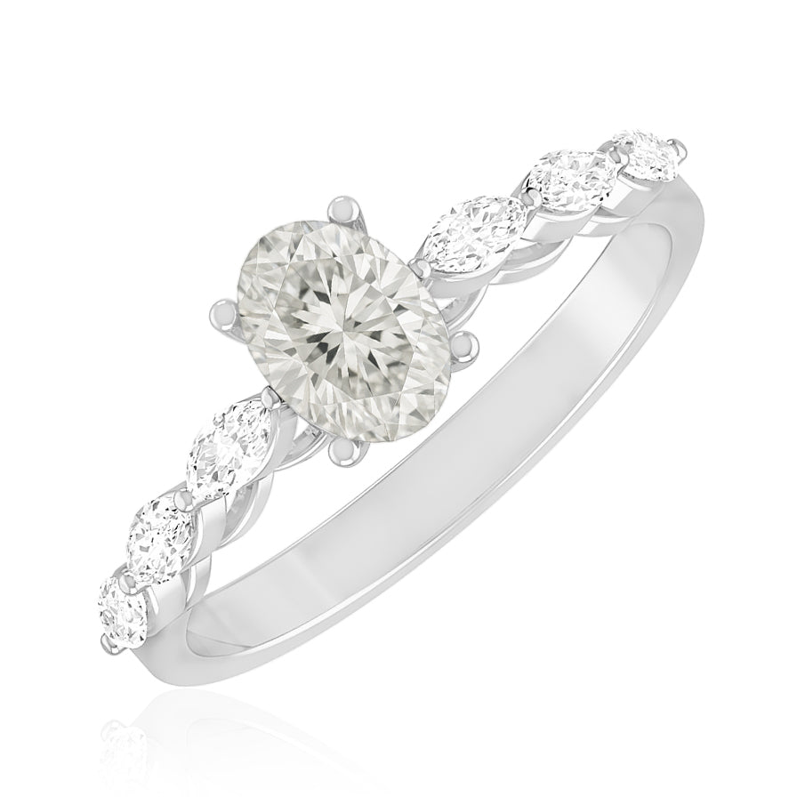 Oval Solitaire Ring with Marquise Diamond Accents | Sterling Silver Birthstone Ring | Genuine Gemstone & Diamond Studded Ring | Personalized Promise Ring | Gift for Her (Copy)
